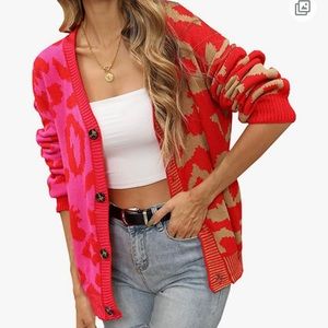 Leopard print chunky knit sweater